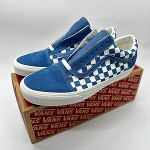 Vans Old Skool Shoes Mens Size 10.5 Blue Checkerboard Canvas Skate Sneakers